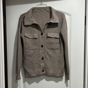 Khaki Button-Up Knit Cardigan
